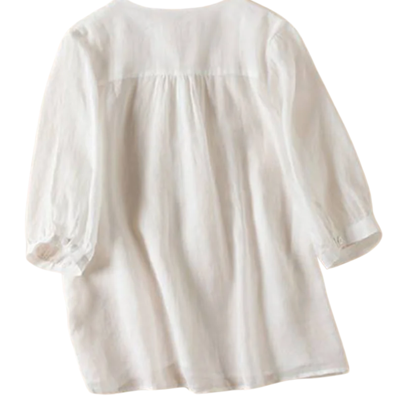 Solene™ - Vintage-Knopf-Leinenbluse