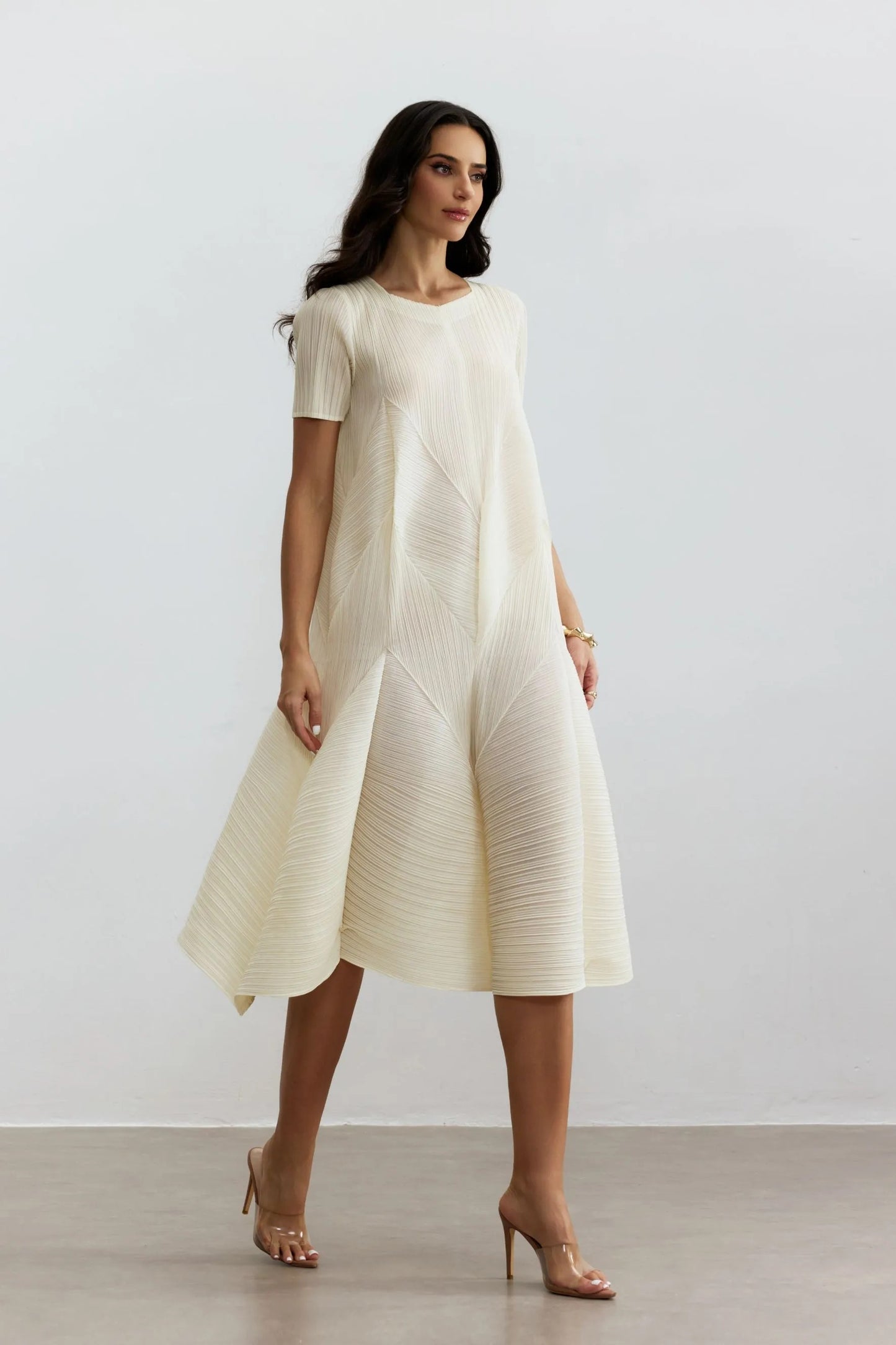 Kirstyn™ - Kurzen Ärmeln Strukturiertes Midikleid