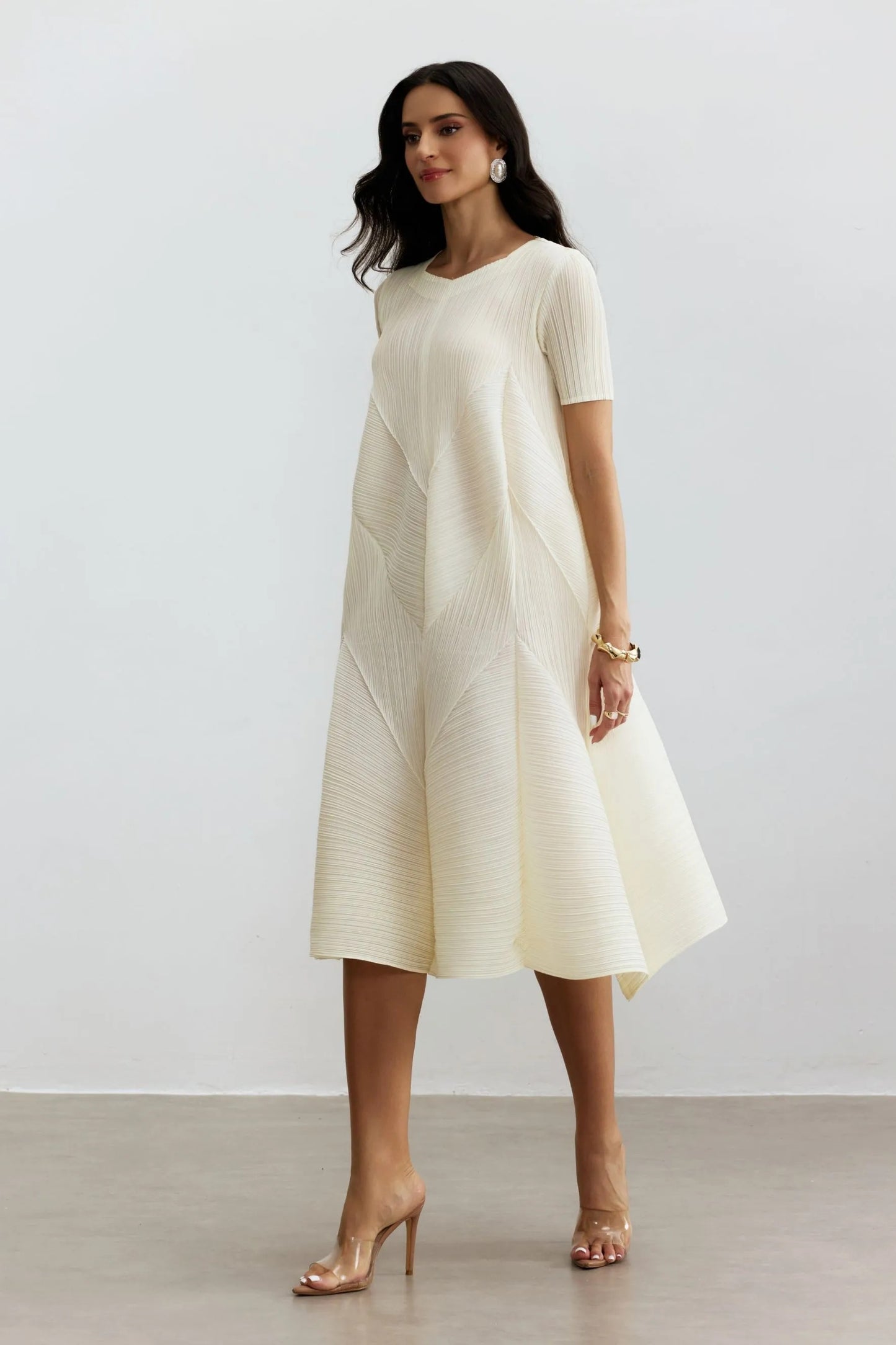 Kirstyn™ - Kurzen Ärmeln Strukturiertes Midikleid