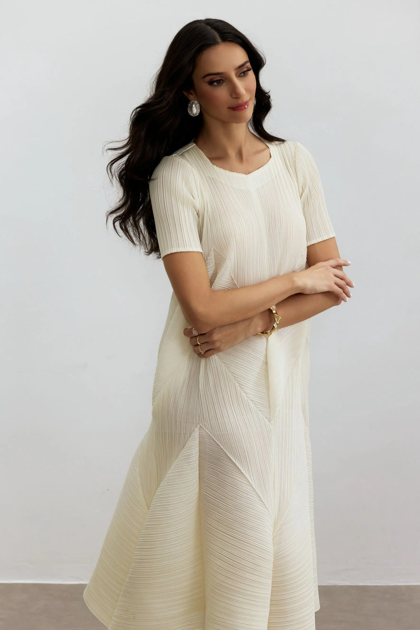 Kirstyn™ - Kurzen Ärmeln Strukturiertes Midikleid