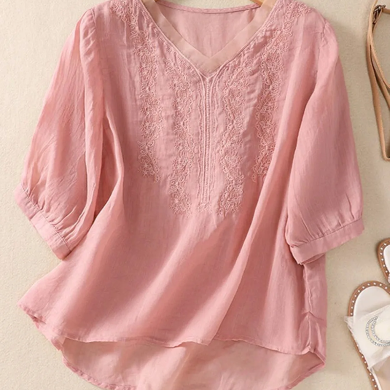 Clarisse™ - Bluse aus besticktem Leinen