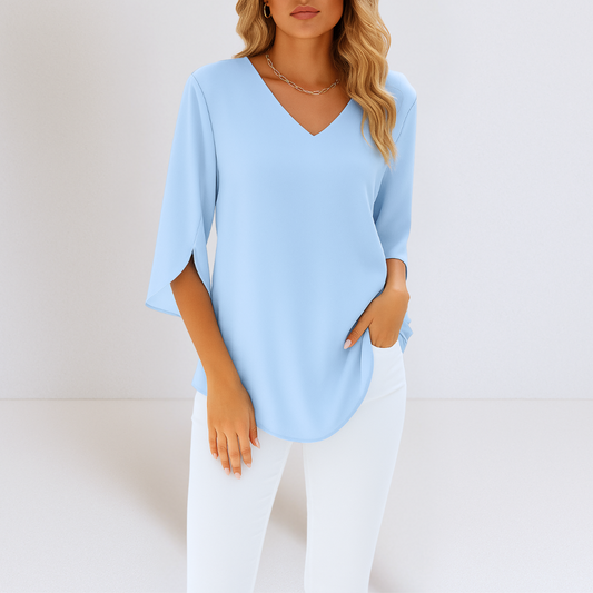 Shiella™ - Damen Pullover mit V-Ausschnitt und geteilten Ärmeln