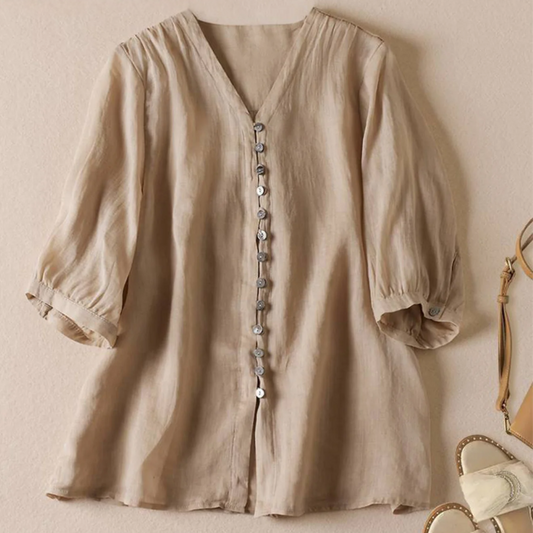 Solene™ - Vintage-Knopf-Leinenbluse