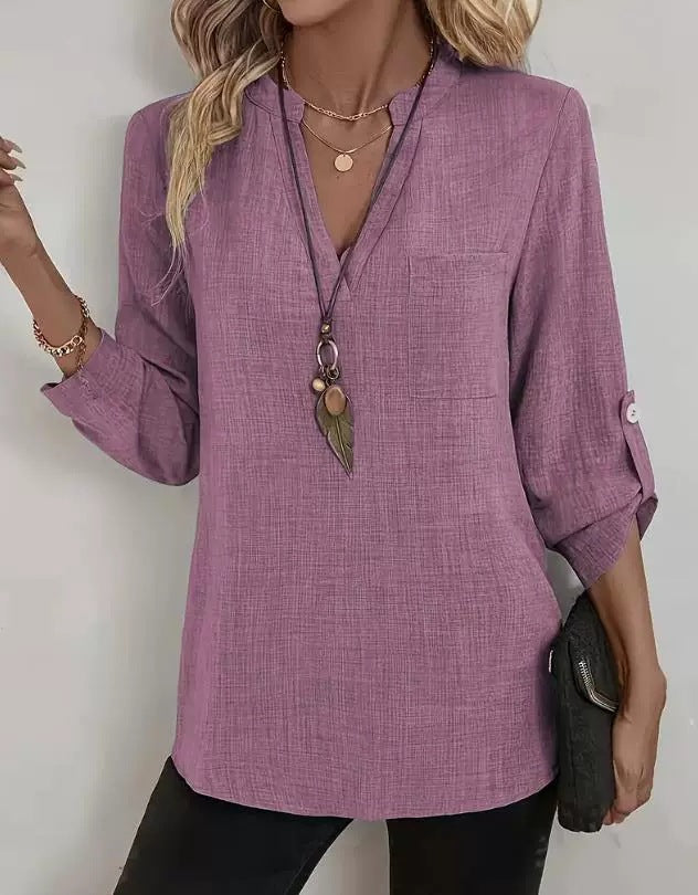 Mikka™ – Lässige V-Ausschnitt bluse mit Taschen