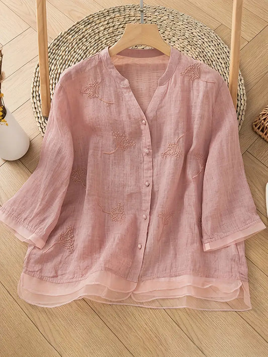 Elira™ - Bluse aus besticktem Leinen