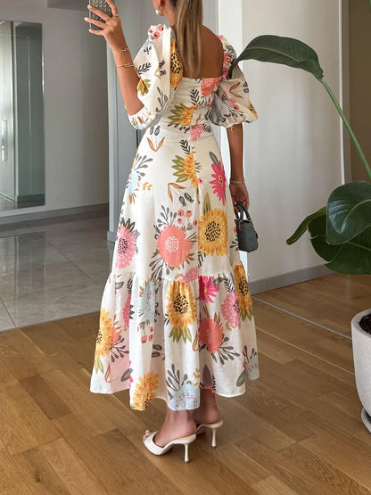 Solaria™ – Midi-Kleid mit Puffärmeln und Blumenmuster