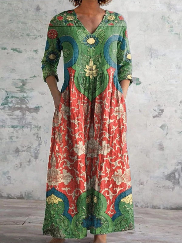 Aroa™ - Jahrgang Blumenmuster Maxikleid