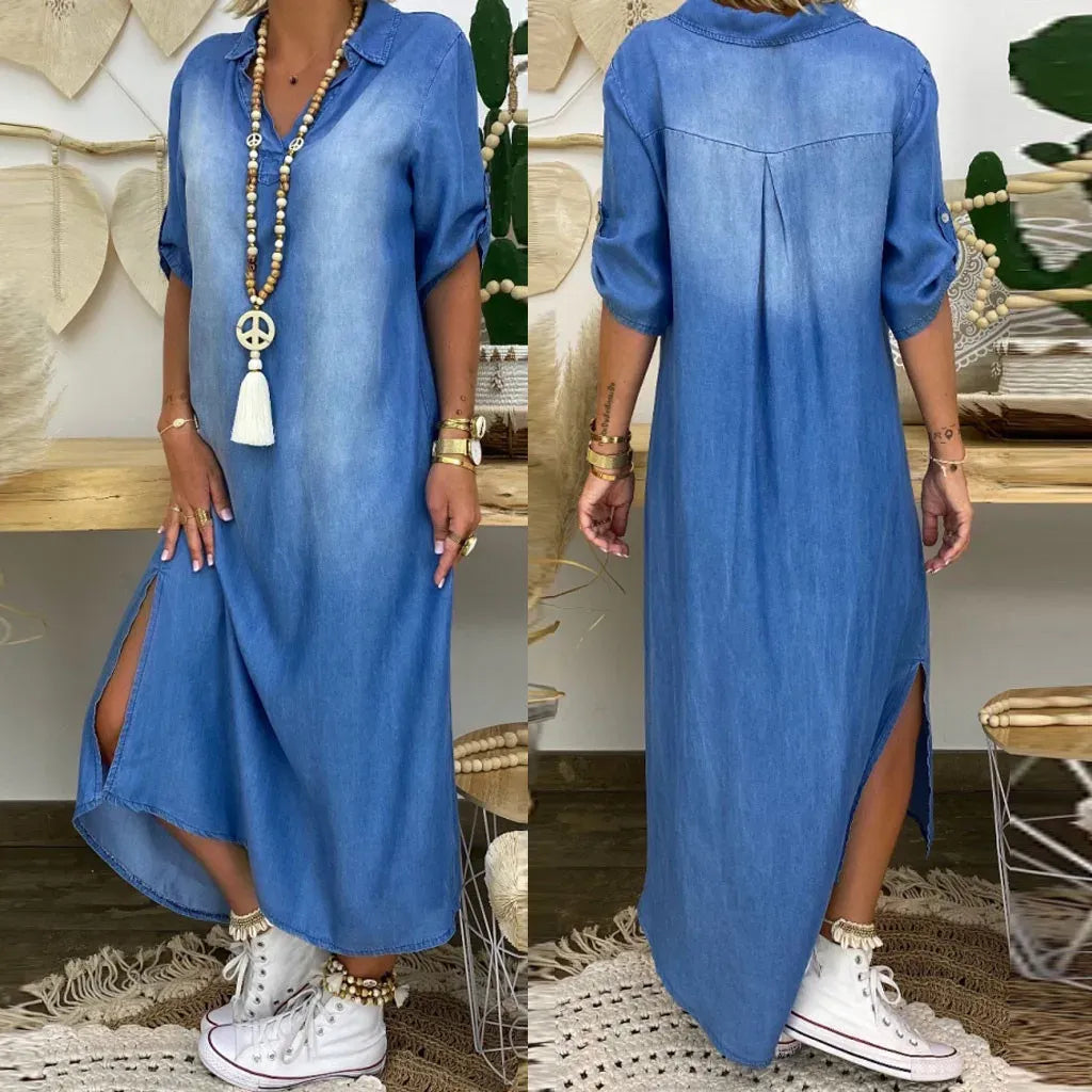 Hilda™ - Denim Maxikleid
