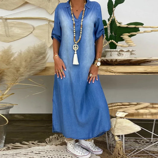 Hilda™ - Denim Maxikleid