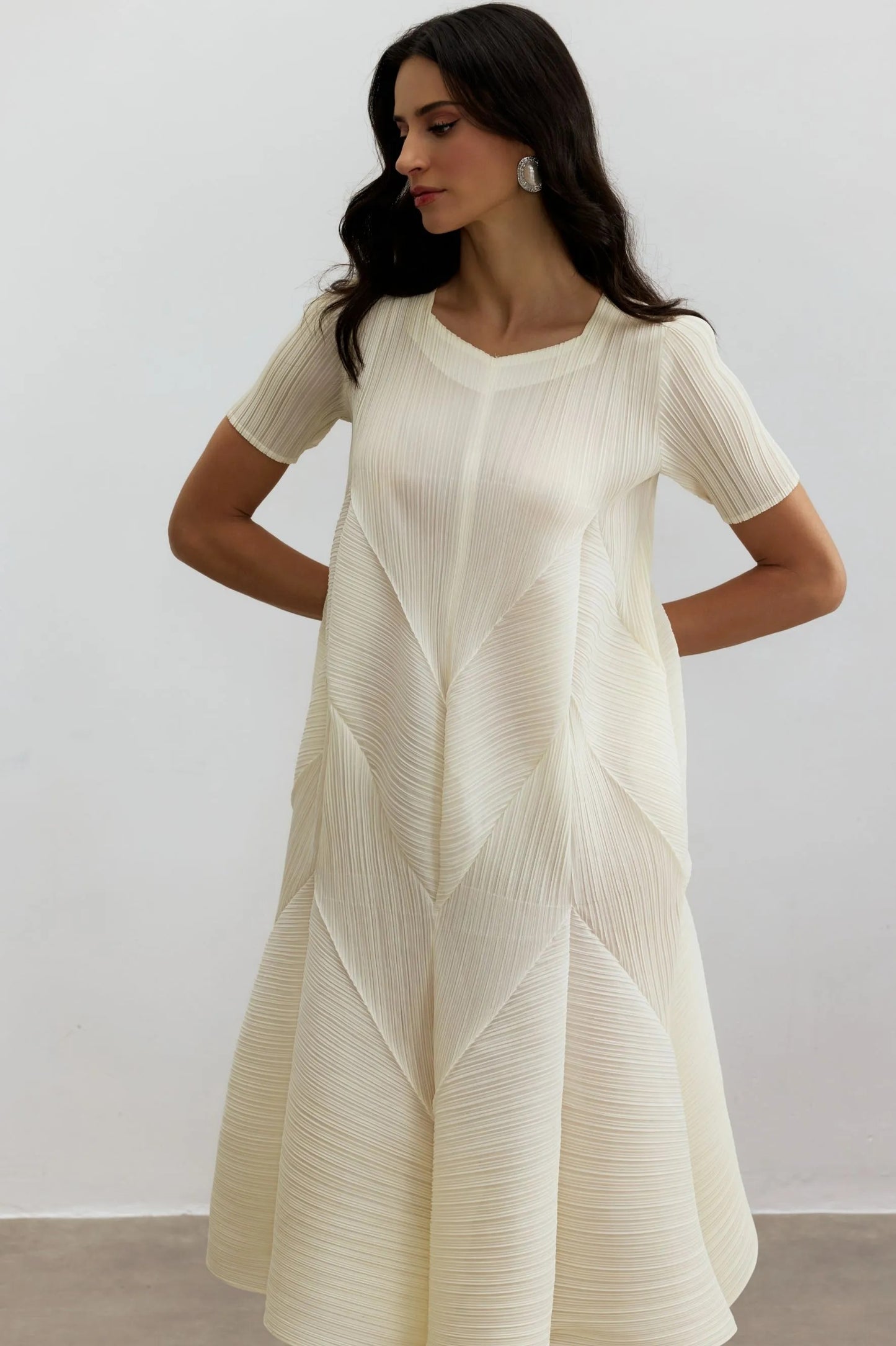 Kirstyn™ - Kurzen Ärmeln Strukturiertes Midikleid