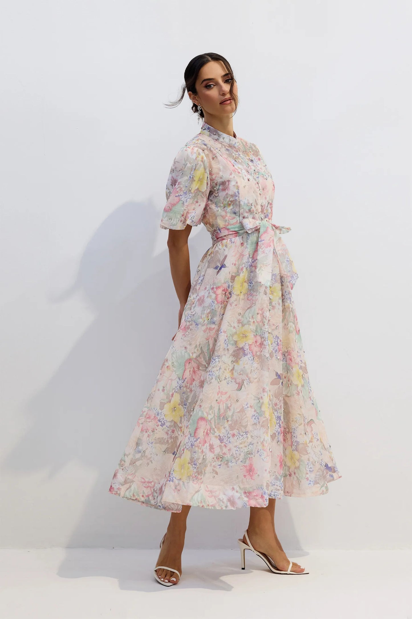 Anne™ - Blumendruck Puffärmeln Maxikleid
