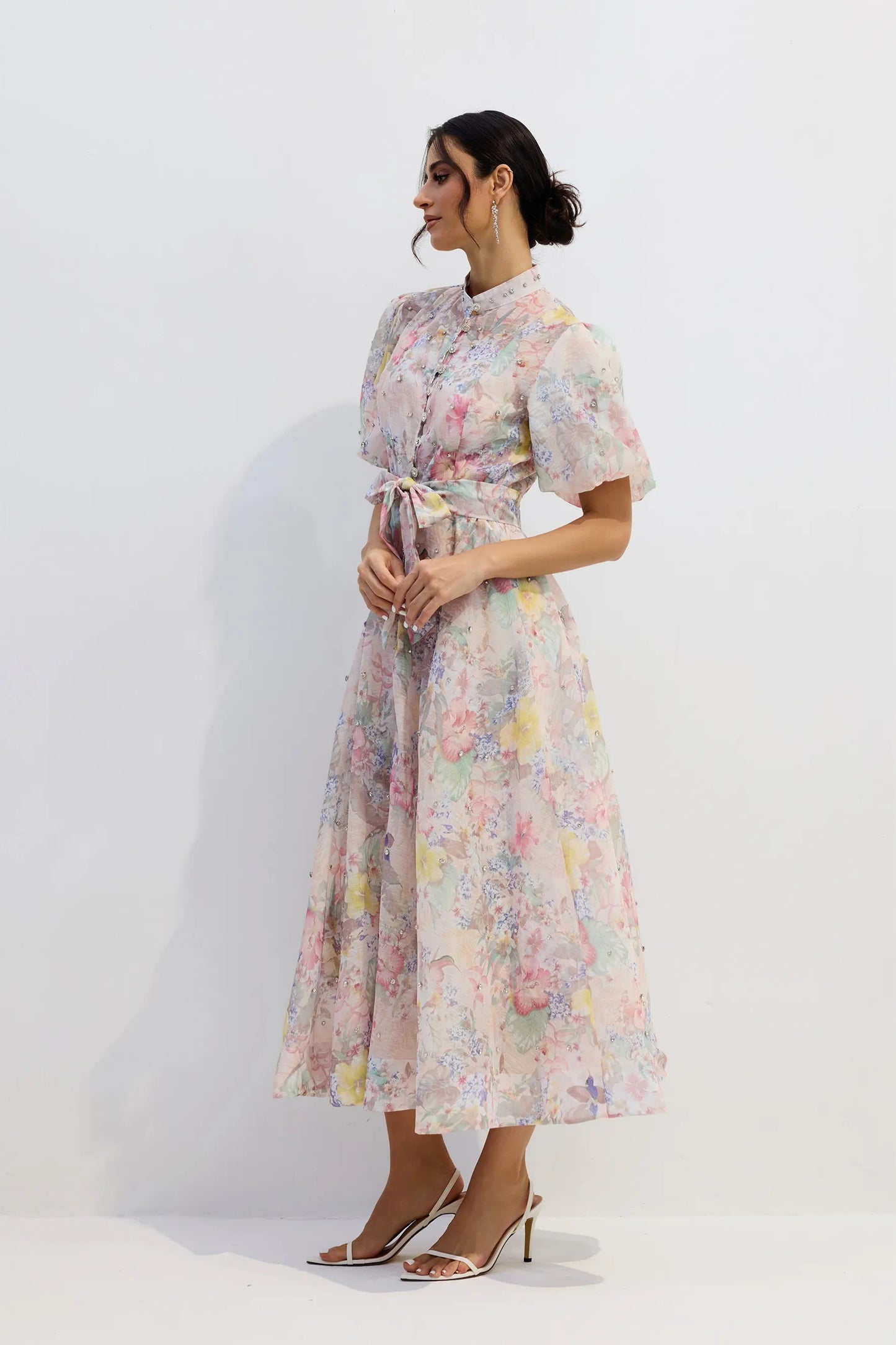 Anne™ - Blumendruck Puffärmeln Maxikleid