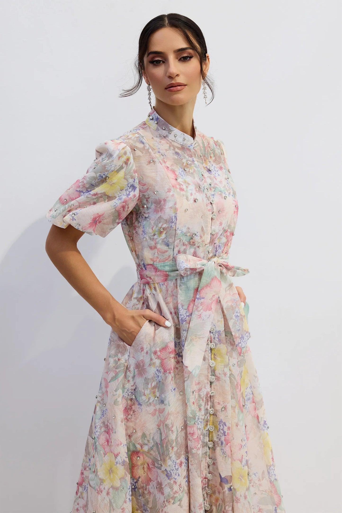 Anne™ - Blumendruck Puffärmeln Maxikleid
