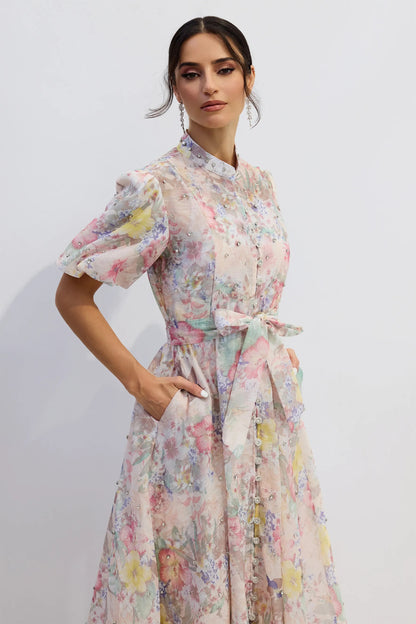 Anne™ - Blumendruck Puffärmeln Maxikleid