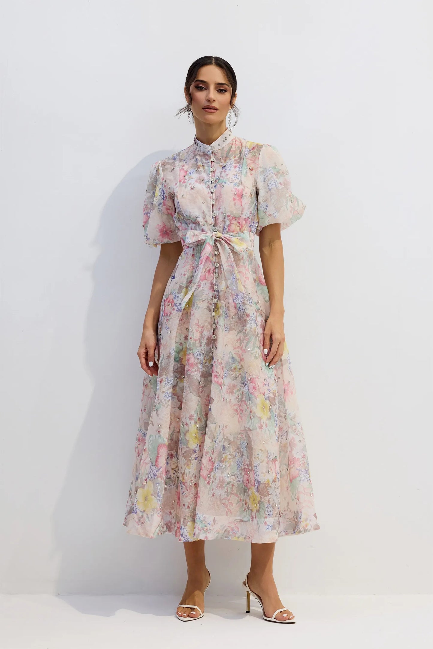 Anne™ - Blumendruck Puffärmeln Maxikleid