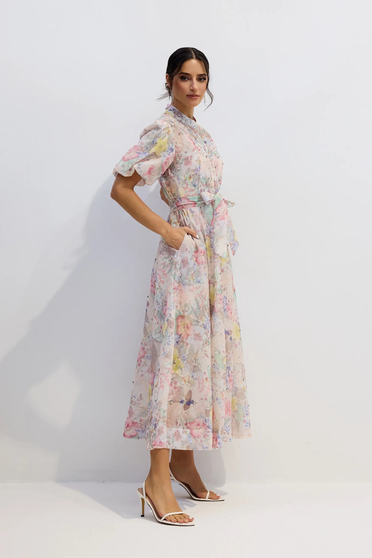 Anne™ - Blumendruck Puffärmeln Maxikleid