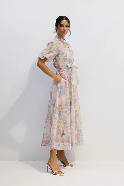 Anne™ - Blumendruck Puffärmeln Maxikleid