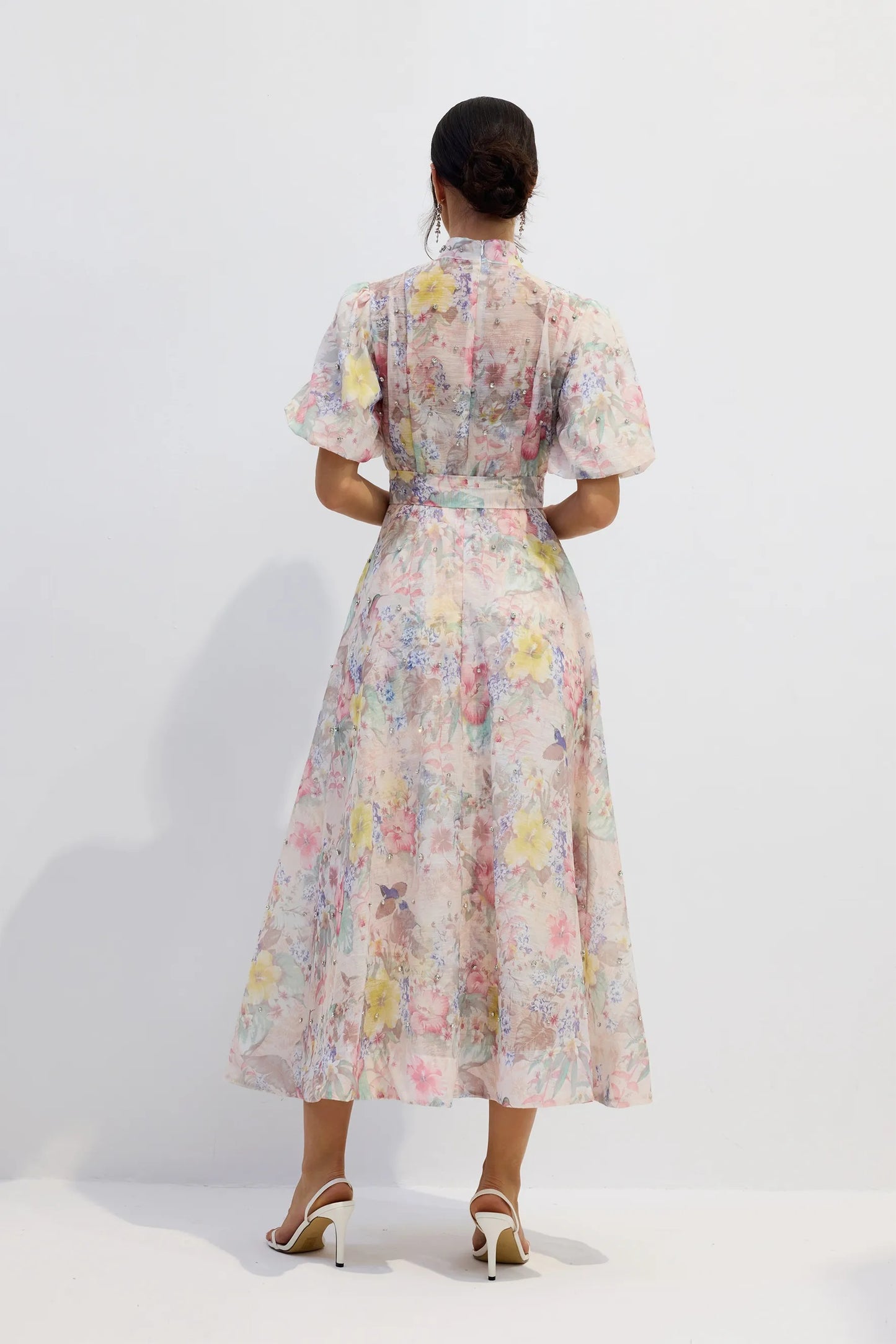 Anne™ - Blumendruck Puffärmeln Maxikleid