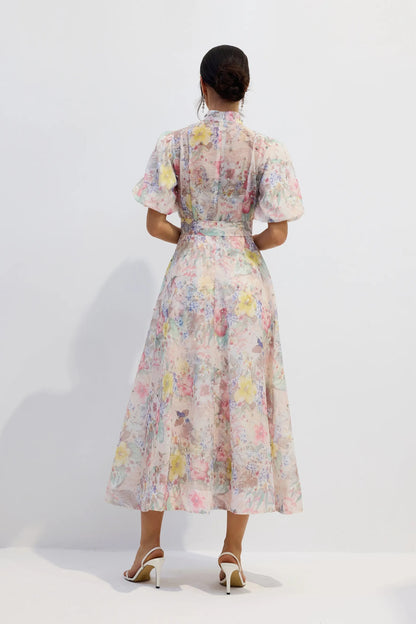 Anne™ - Blumendruck Puffärmeln Maxikleid
